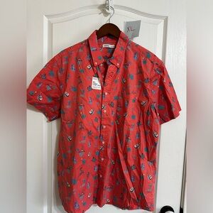 Red Tropical Print Men's Shirt